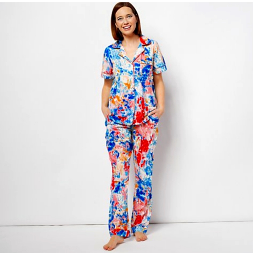 New Anthropologie TOLANI Watercolor Chic Stylish Short Sleeve PJ Top 2X 3X look